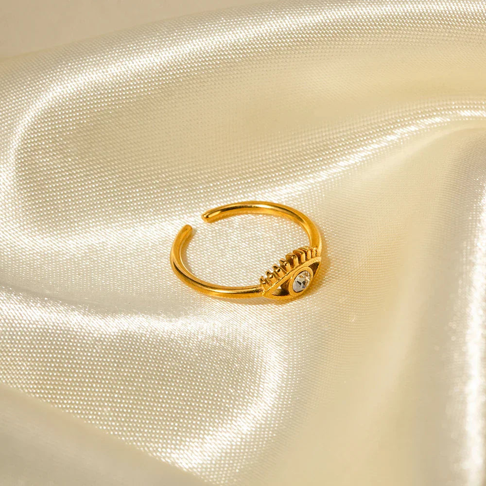 Luxury 18k Gold Diamond Evil Eye Adjustable Ring
