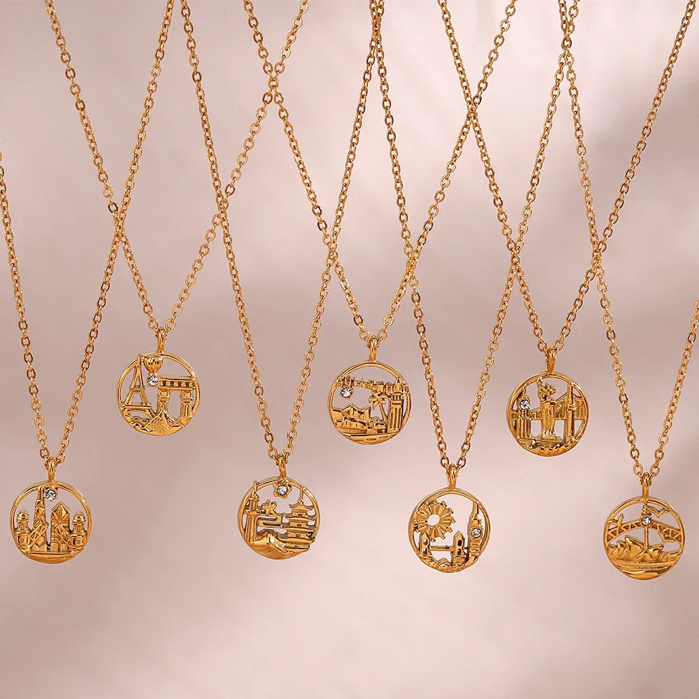 Gold Explorer World Travel Necklace