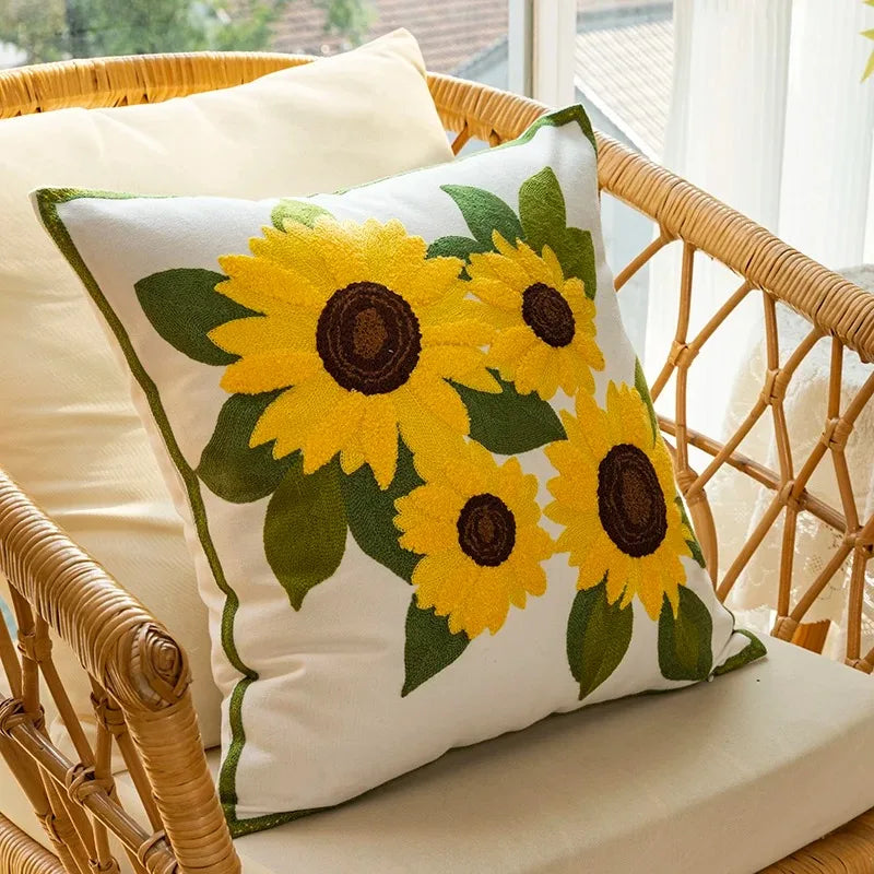Soft Floral Cushion Pillow 18x18 Inch Sunflower Design - Fesara