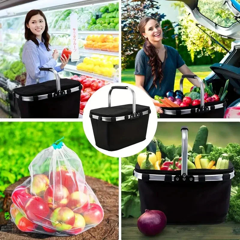 Portable Insulated Foldable Picnic Basket with Handle