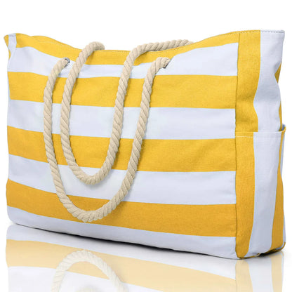 Colorful Stripe Folding Beach Tote Bag with Zipper