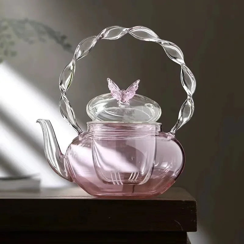 Delicate Flower Top Glass Loose Leaf Teapot