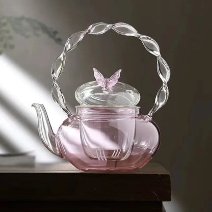 Delicate Flower Top Glass Loose Leaf Teapot
