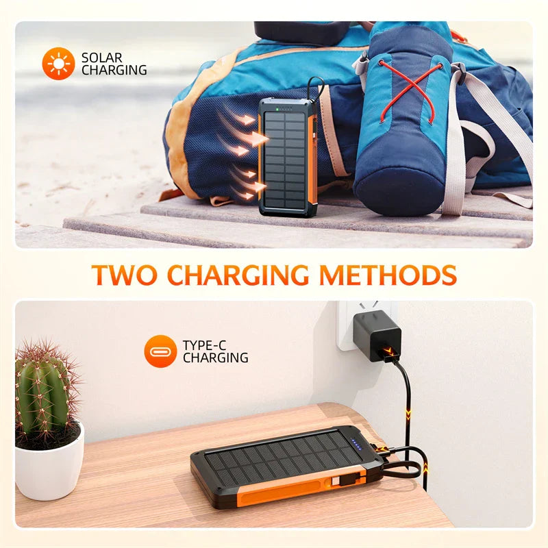 Portable 10000mAh Solar Power Bank with Fast Wireless Charging