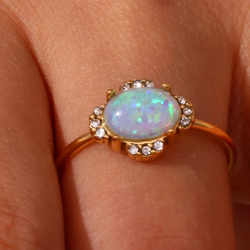 Sparkling Opal Diamond Accent Adjustable Rings