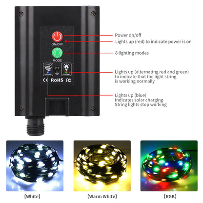 Outdoor Solar Fairy Lights 100M Waterproof Remote Control