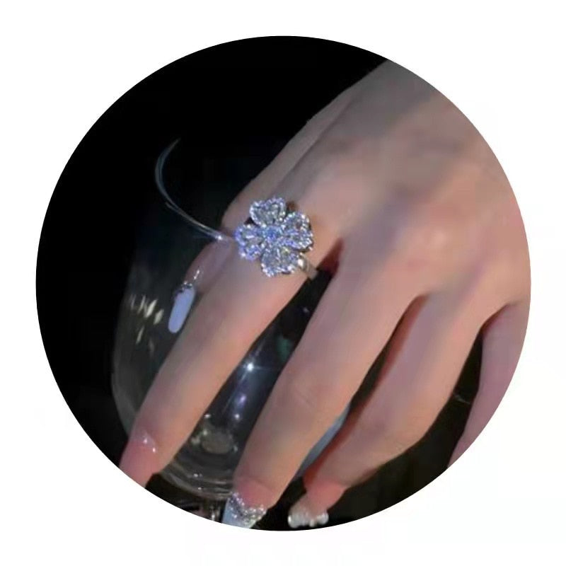 Sparkling Floral Zircon Statement Ring