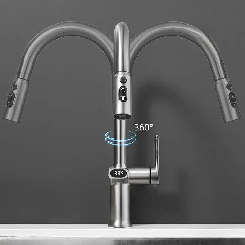 Touch Control Kitchen Faucet with LED Display and Rotating Spout