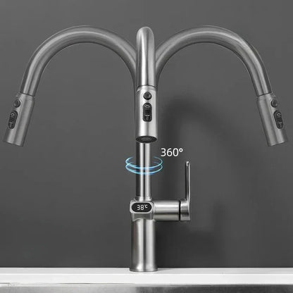 Touch Control Kitchen Faucet with LED Display and Rotating Spout