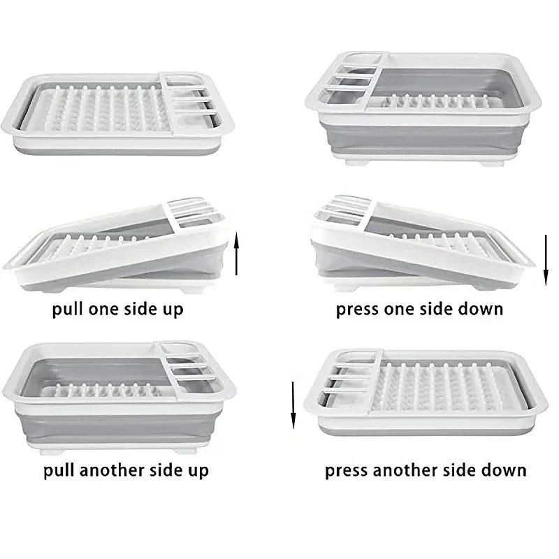 Compact Foldable Kitchen Dish Rack with Drain Tray