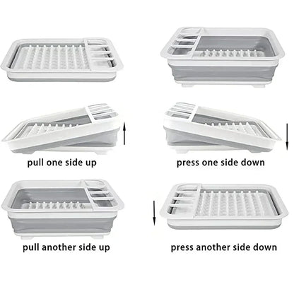 Compact Foldable Kitchen Dish Rack with Drain Tray