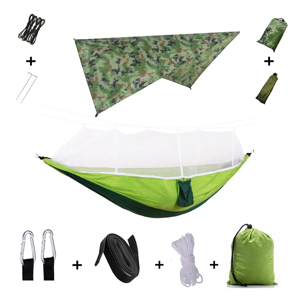Lightweight Portable Camping Hammock with Bug Net & Rain Fly