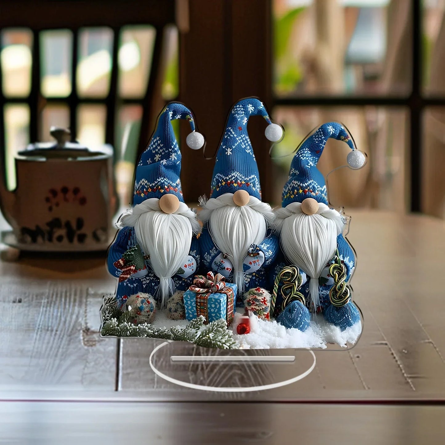 Colorful Blue Gnome Christmas Decor Figurines Set