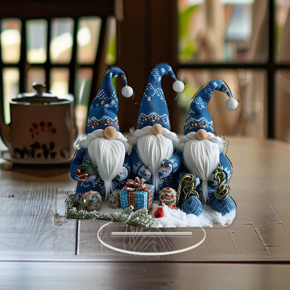 Colorful Blue Gnome Christmas Decor Figurines Set