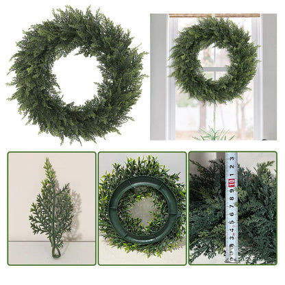 Green Artificial Cedar Wreath for Home Decor