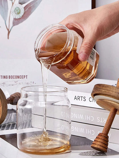 Natural Glass Honey Jar with Wooden Lid and Spoon