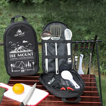 Portable 9-Piece Camping Cookware Set with Storage Bag