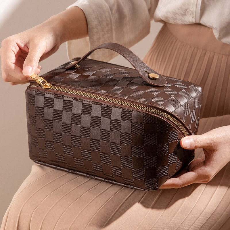 Premium Plaid Travel Makeup Pouch