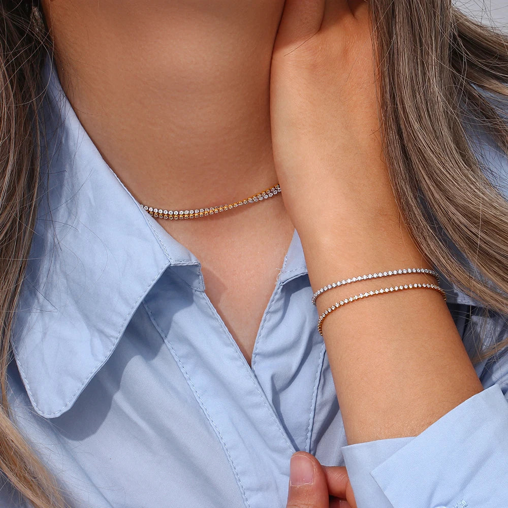 Delicate 2mm Thin Chain Bracelet Necklace Set