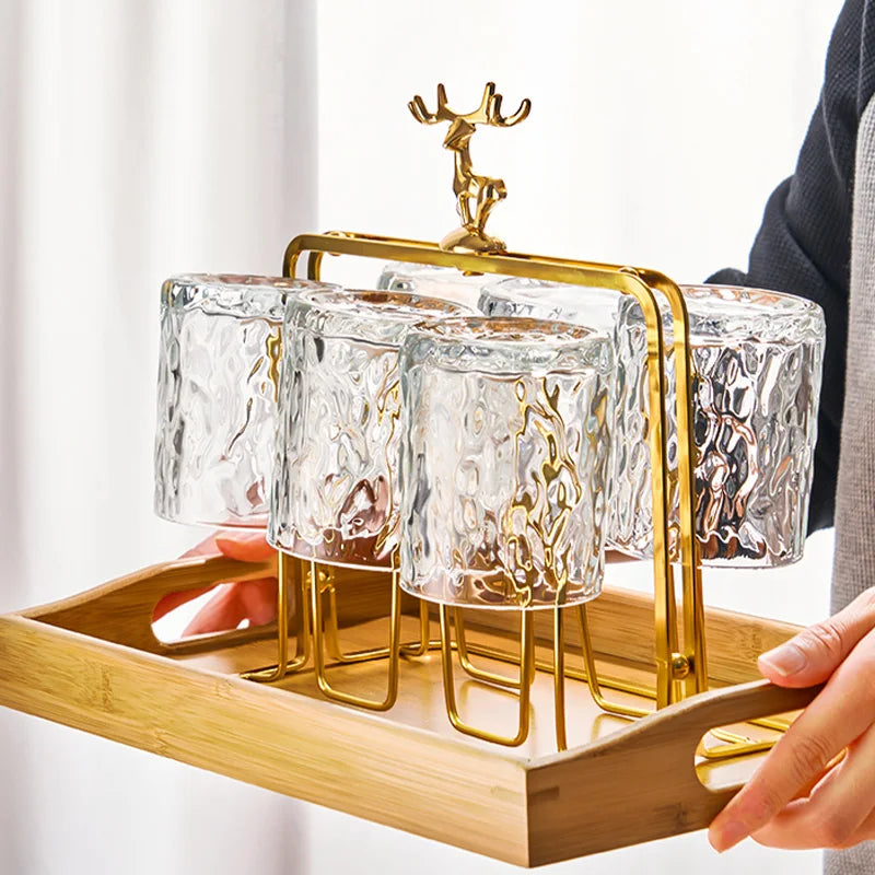 Elegant Glass Whisky Cup Holder with Reindeer Design - Fesara