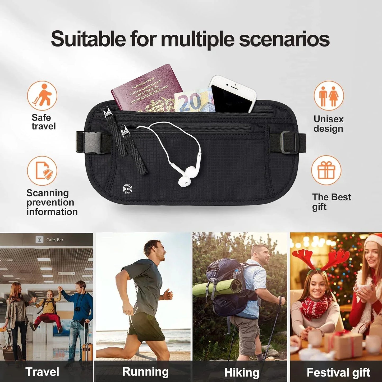 Secure Travel Waist Pouch with RFID Blocking Pocket