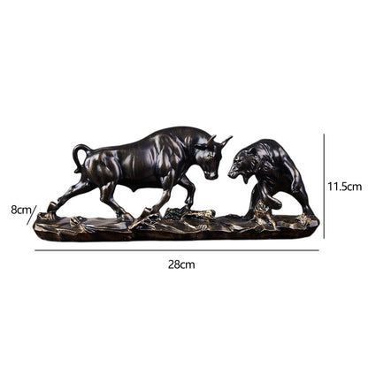 Lucky Bear and Bull Figurine, Asian Decor Statue Set