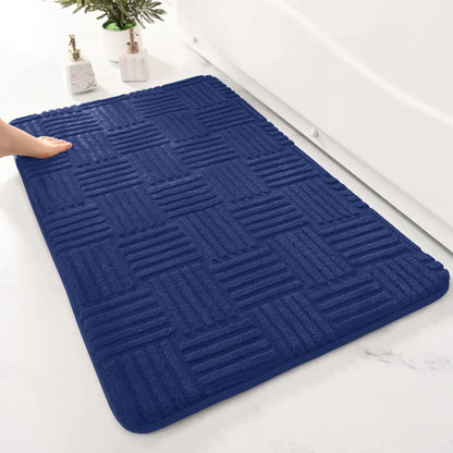 Plush Striped Anti-Slip Bathroom Mat with Gentle Absorbency