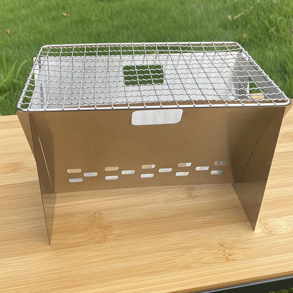 Compact Outdoor Stainless Steel Folding BBQ Grill - Fesara
