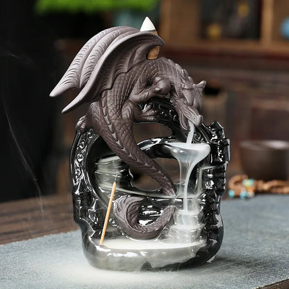 Dragon Ceramic Incense Burner Backflow Design for Home - Fesara