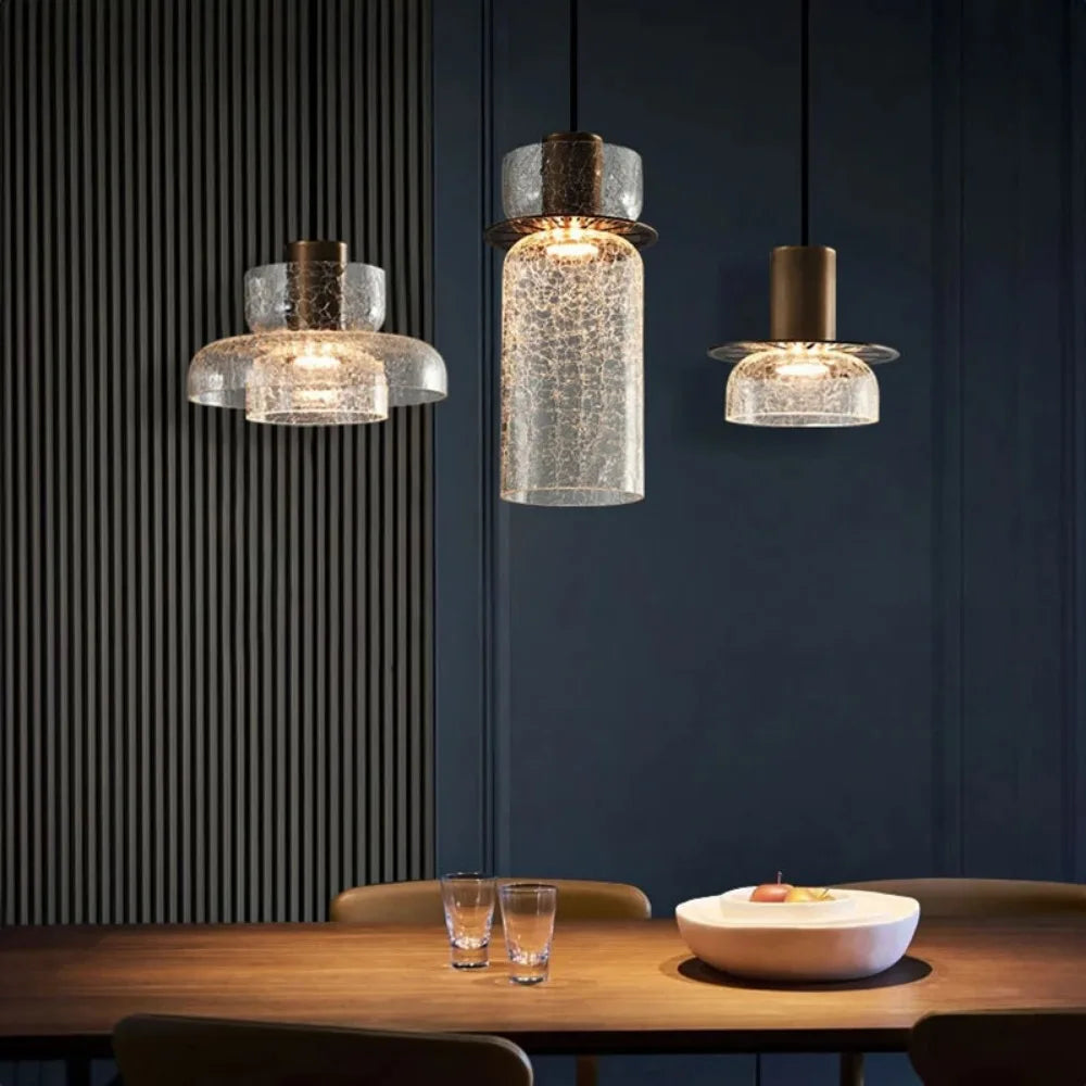 Unique Glass Drop Pendant Light with Cracked Design