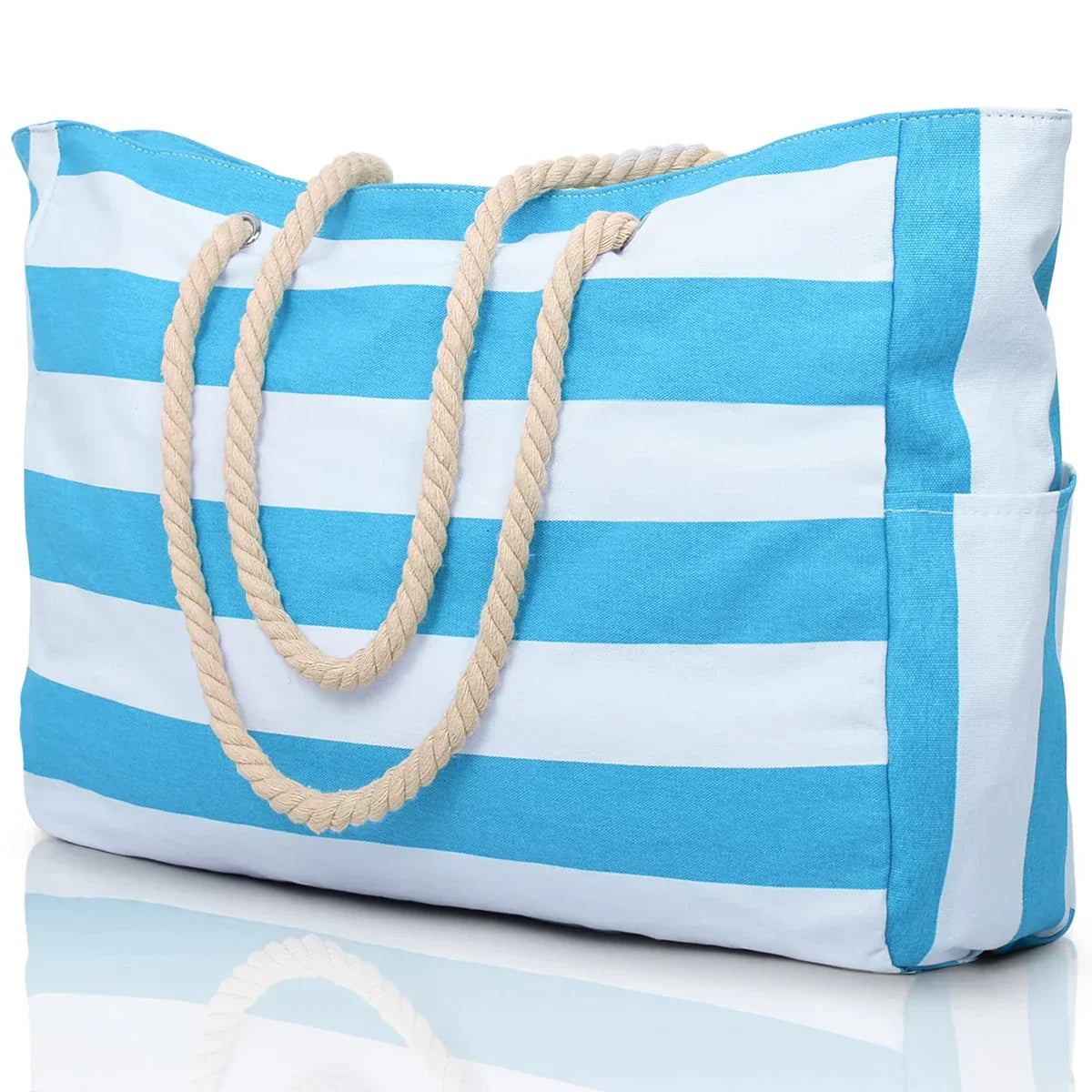 Colorful Stripe Folding Beach Tote Bag with Zipper - Fesara