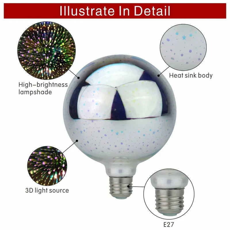 Colorful LED Globe Lamp with E27 Base and Firework Effect
