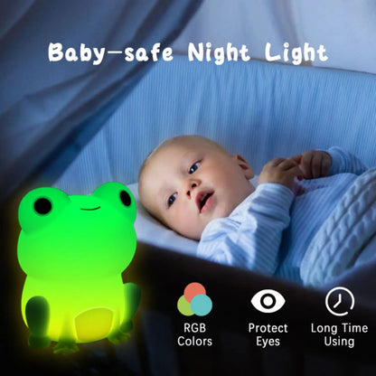 Colorful Kids Night Light Frog with Timer and USB Recharge