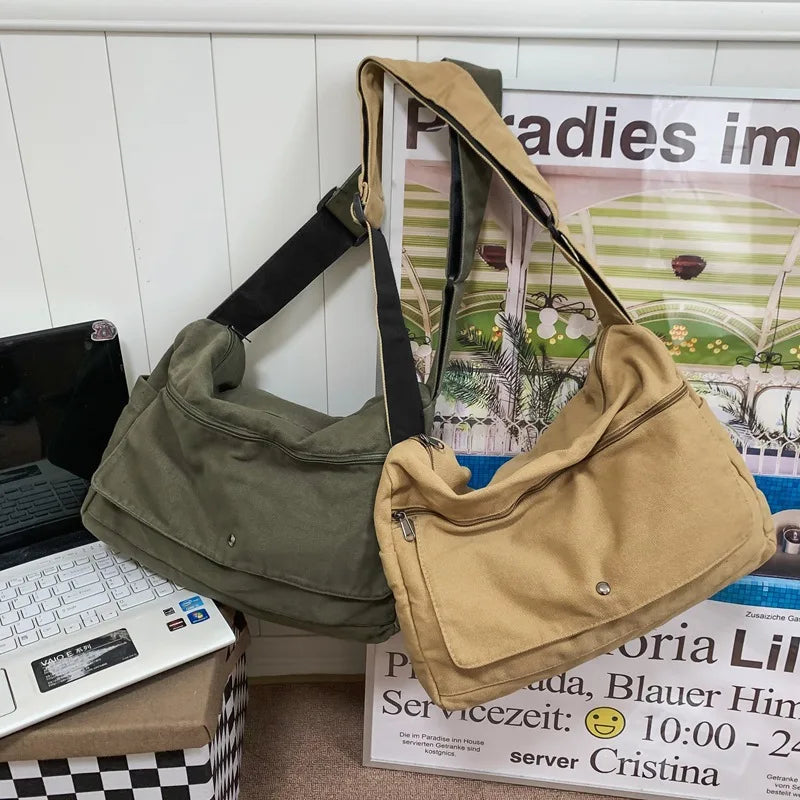 Practical Canvas Crossbody Messenger Bag for Daily Use - Fesara