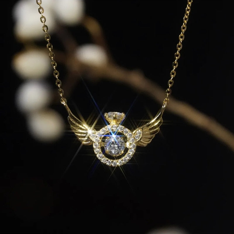 Shiny Crystal Wing Pendant Necklace - Fesara