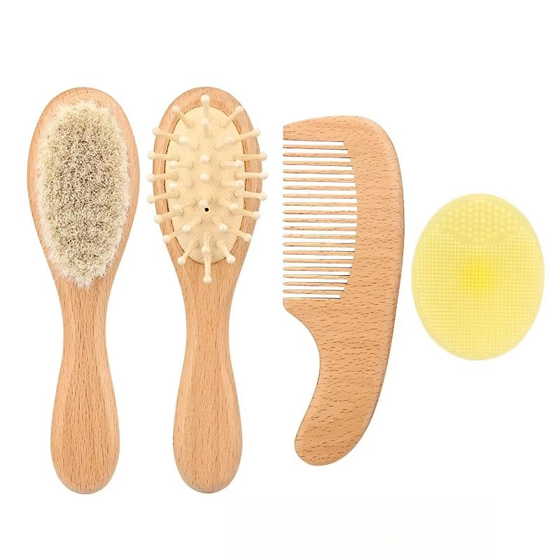 Gentle Wood Baby Hairbrush and Comb Set with Soft Bristles - Fesara