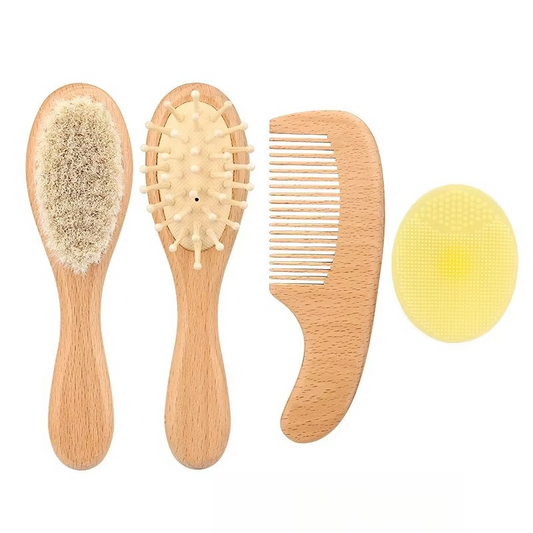 Gentle Wood Baby Hairbrush and Comb Set with Soft Bristles - Fesara