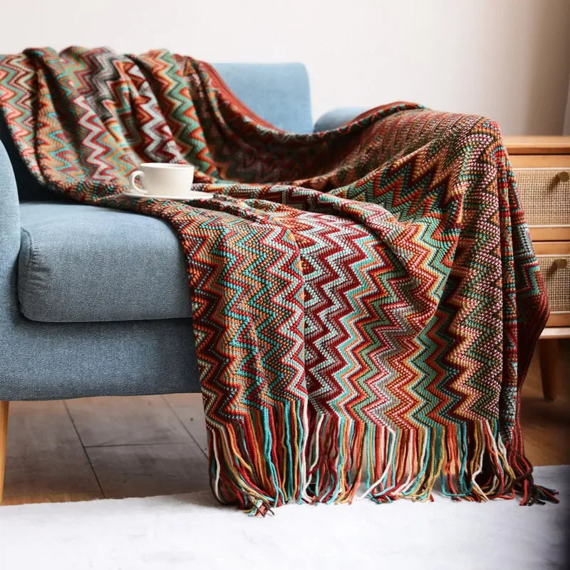 Cozy Fringe Throw Blanket Rustic Red Soft Plush