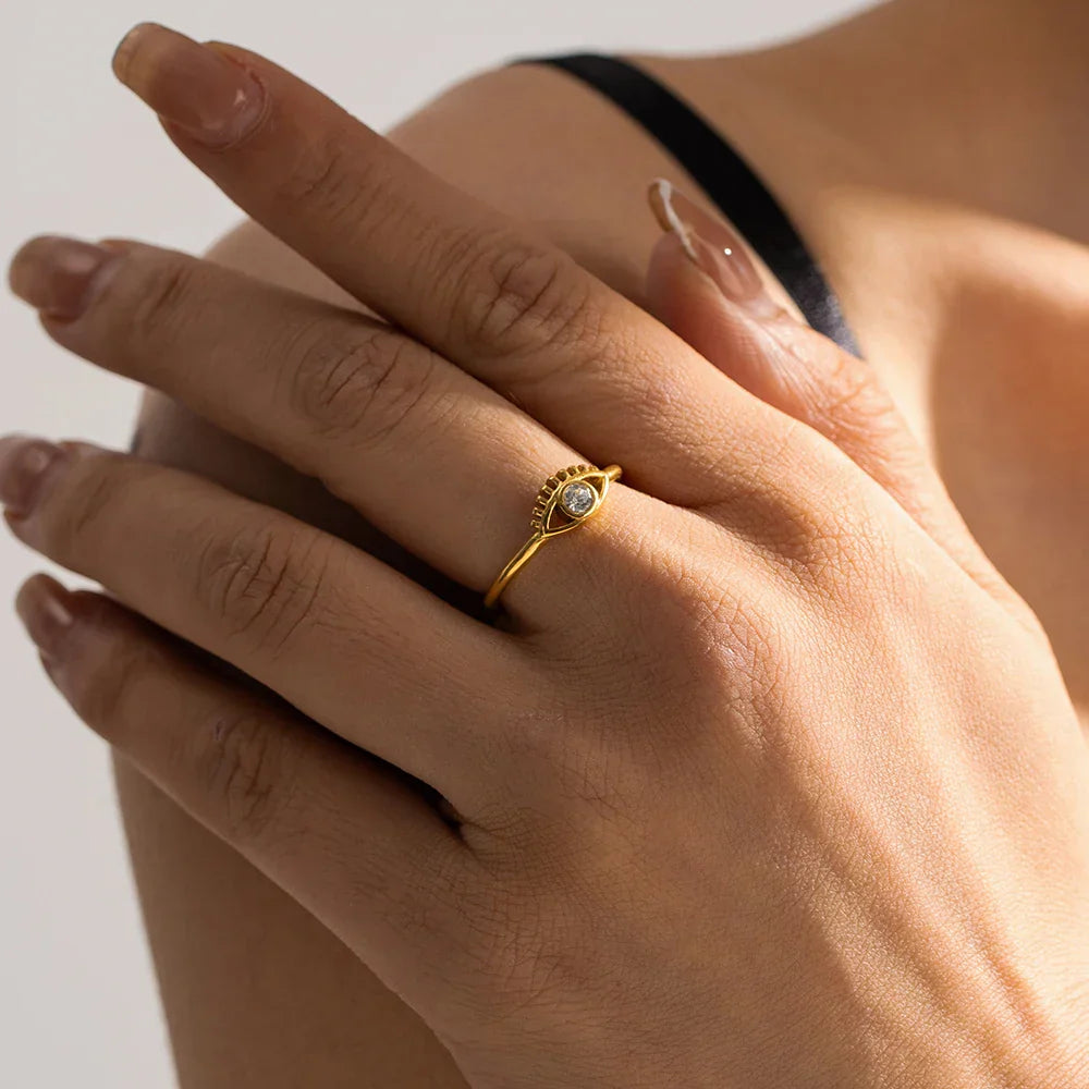 Luxury 18k Gold Diamond Evil Eye Adjustable Ring