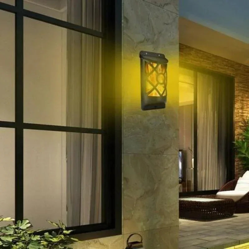 Outdoor Solar Wall Lamp with 96 LED Flame Effect