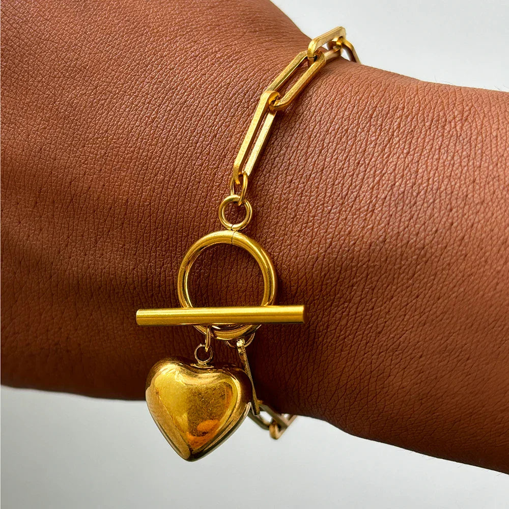 Simple Paperclip Heart Charm Bracelet - Fesara