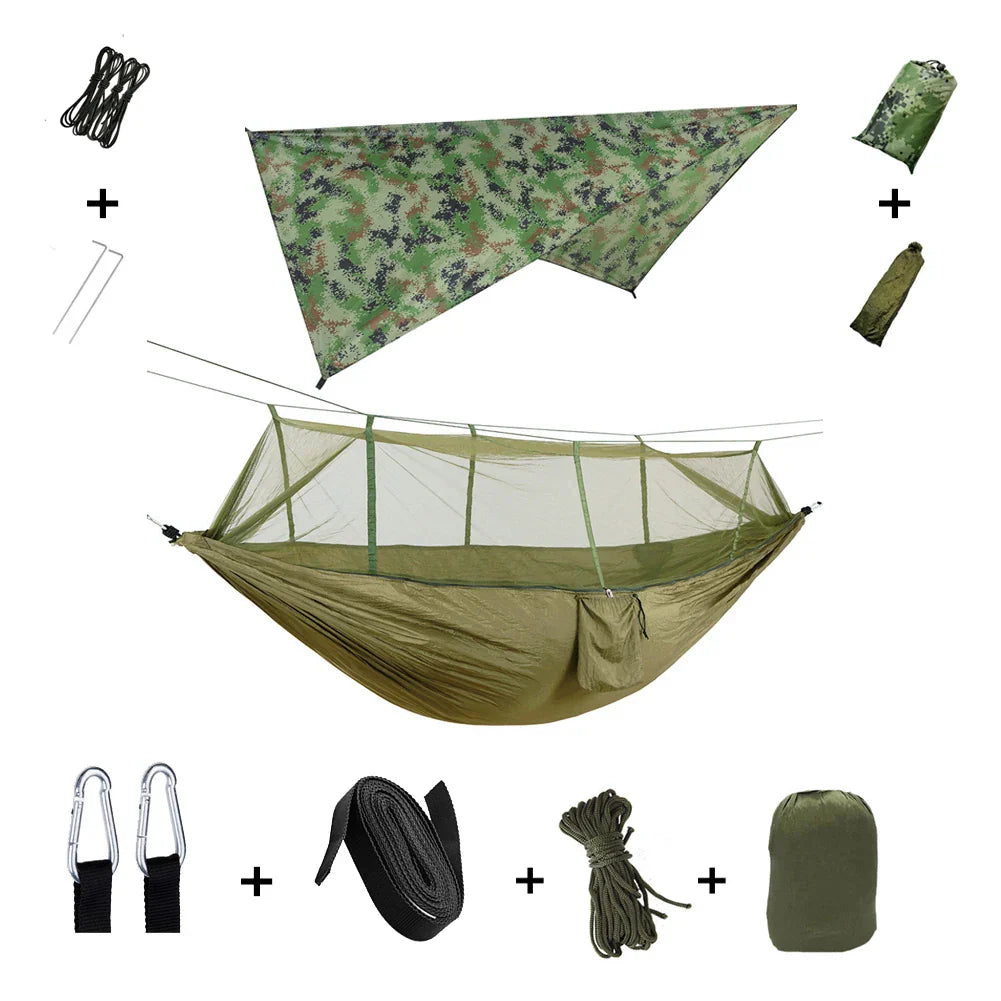Lightweight Portable Camping Hammock with Bug Net & Rain Fly