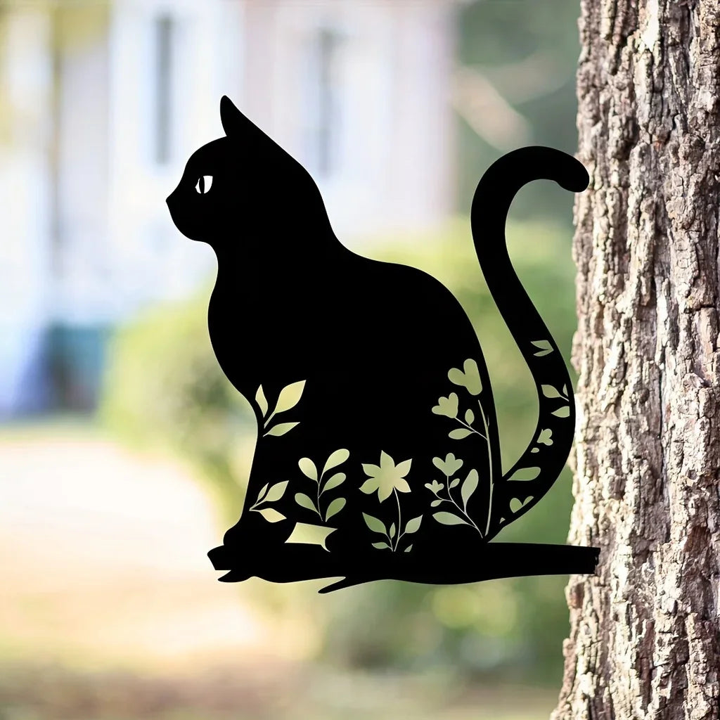 Metal Cat Silhouette Garden Ornament - Unique Outdoor Garden Decor for Cat Lovers-4