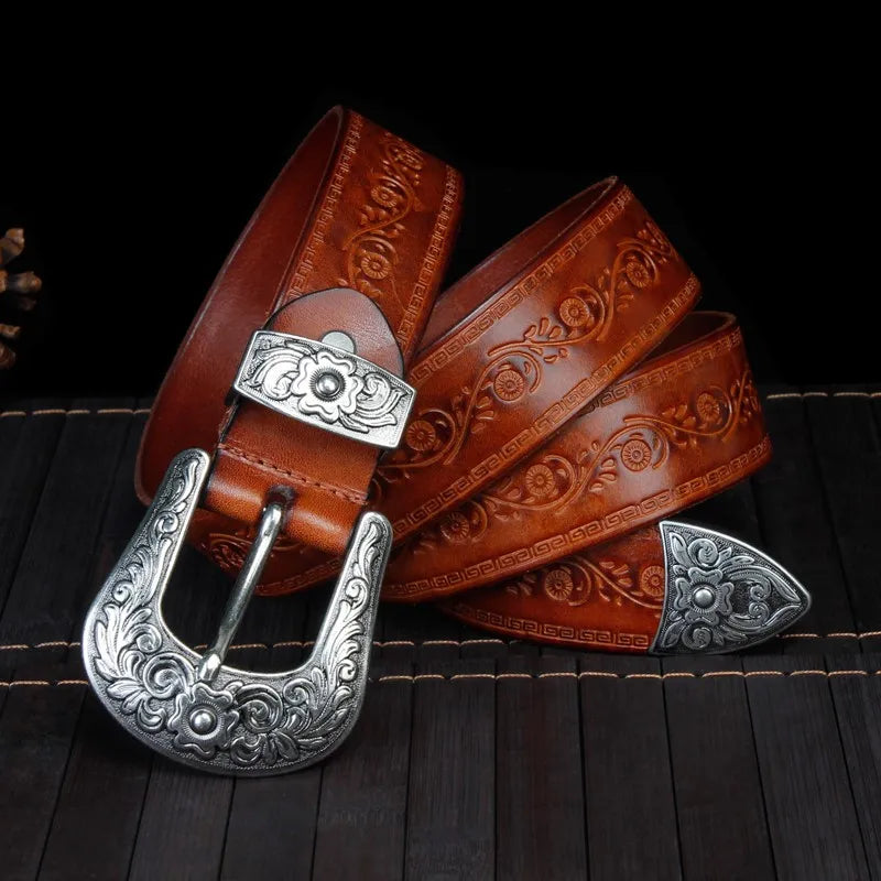 Rustic Leather Cowboy Belt - Fesara