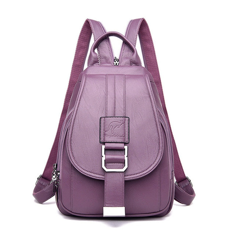 Secure Leather Ladies Backpack - Genuine Soft Sheepskin Rucksack