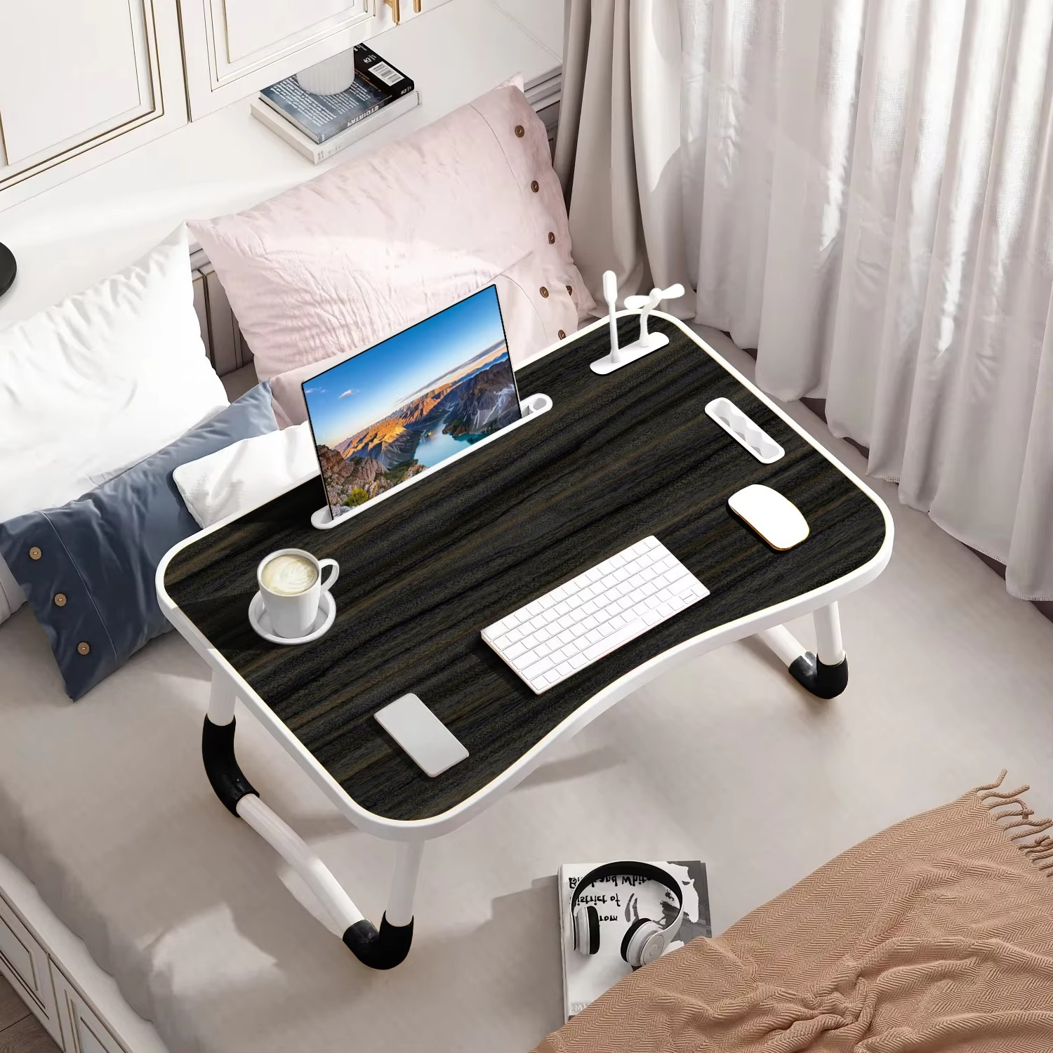 Compact Foldable Laptop Desk with LED Light and Fan - Fesara