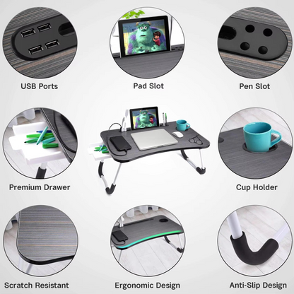 Compact Foldable Laptop Desk with LED Light and Fan
