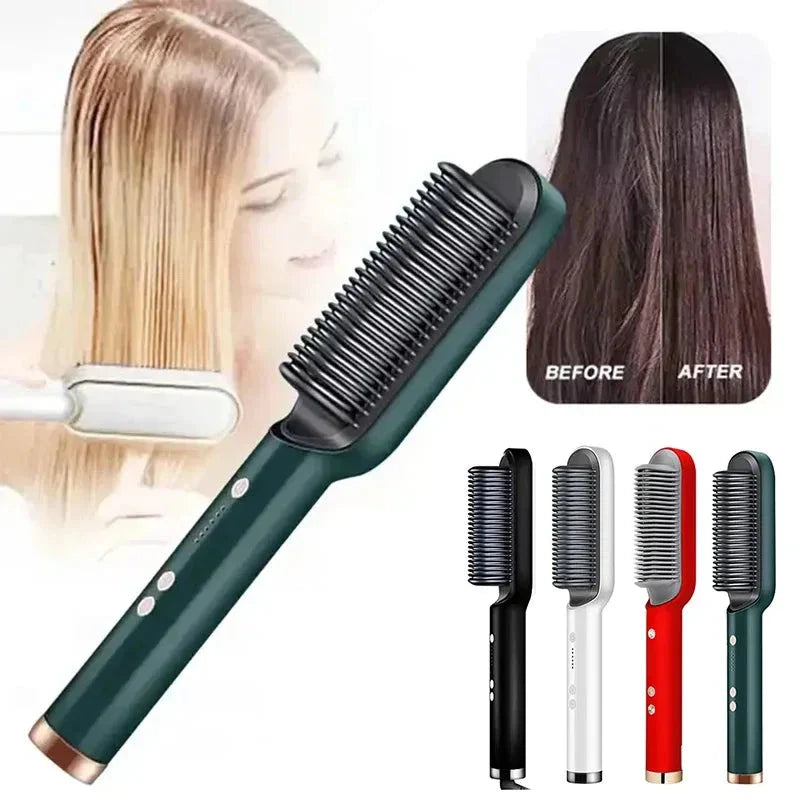 Stylish 2-in-1 Hair Straightener Curling Iron Brush - Fesara