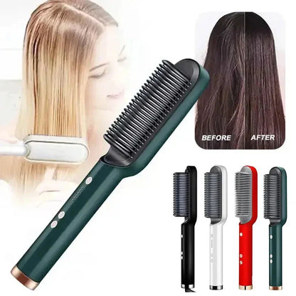 Stylish 2-in-1 Hair Straightener Curling Iron Brush - Fesara