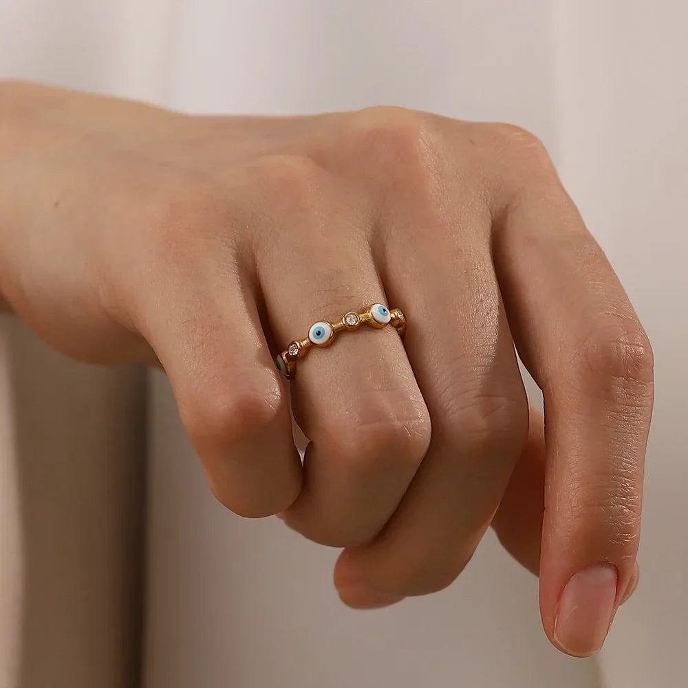 Delicate Evil Eye Diamond Adjustable Ring